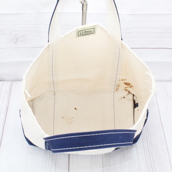 LL Bean Boat & Tote Blue Trim Embroidered MBK Open Top Tote Handbag - Picture 8 of 9